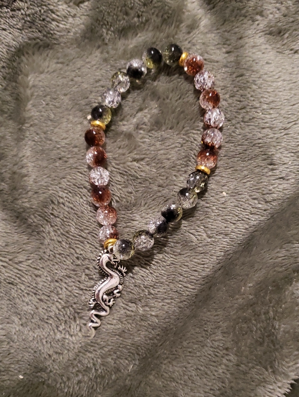 Handcrafted Multicolor Beaded Bracelet with Dragon Charm